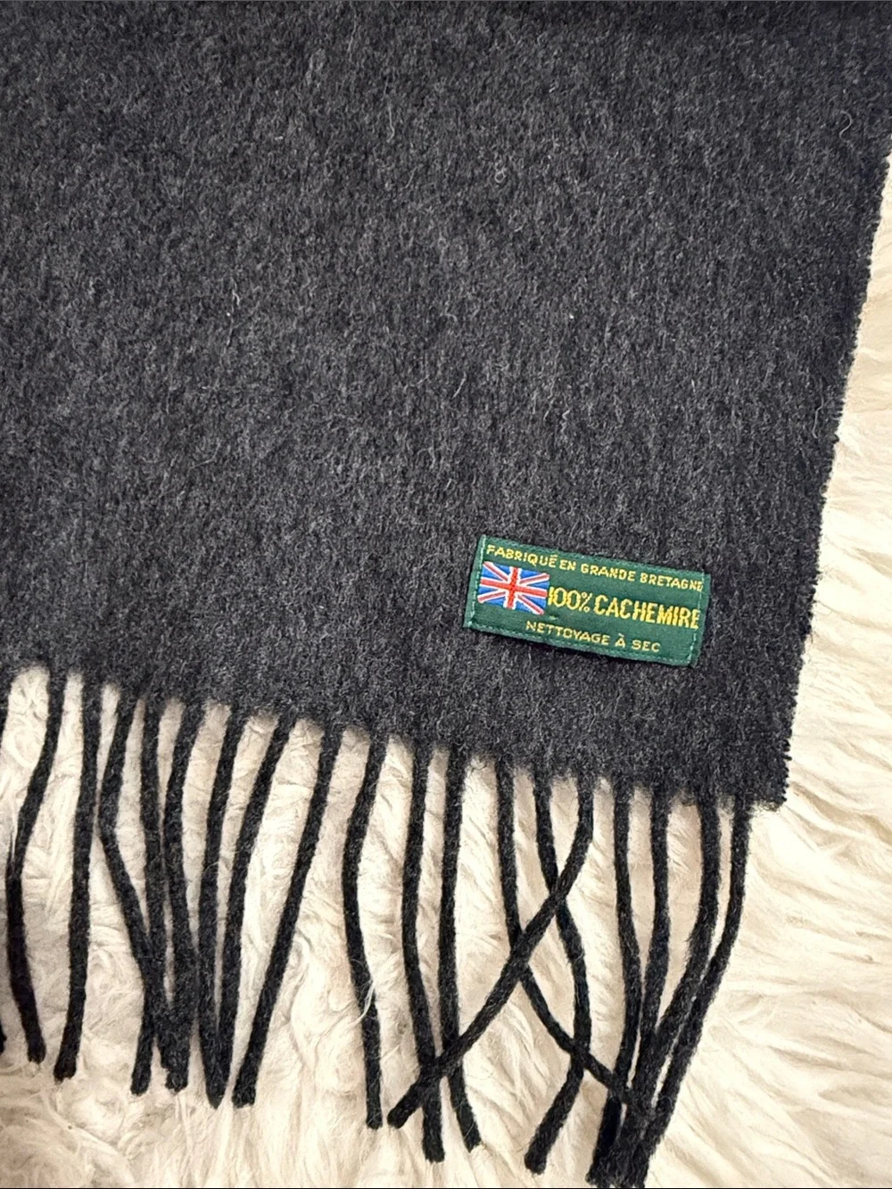 Charcoal Gray Scotland Fringed 100% Cashmere Scarf 12x68